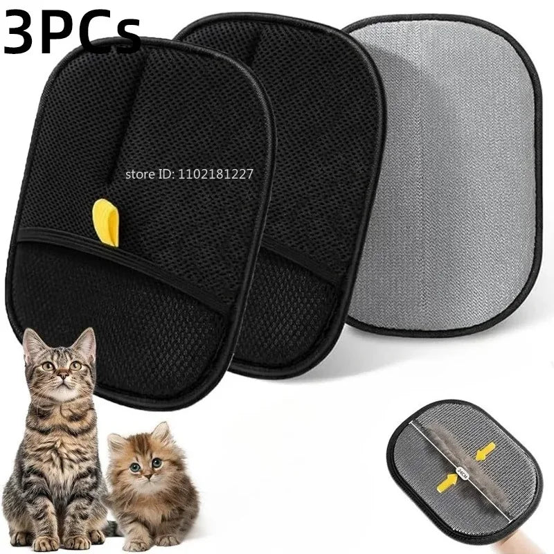 Gant de toilettage double-face pour chien et chat — Brosse anti-poils réutilisable, lot de 4