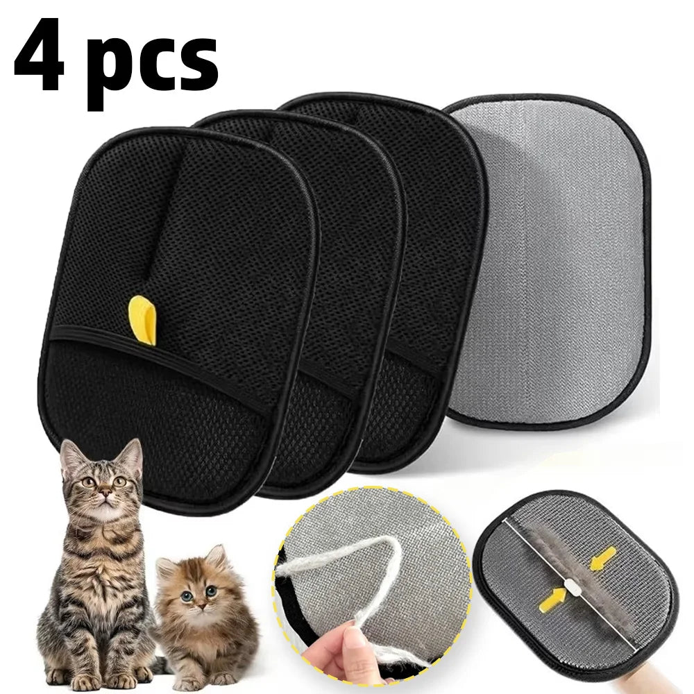 Gant de toilettage double-face pour chien et chat — Brosse anti-poils réutilisable, lot de 4