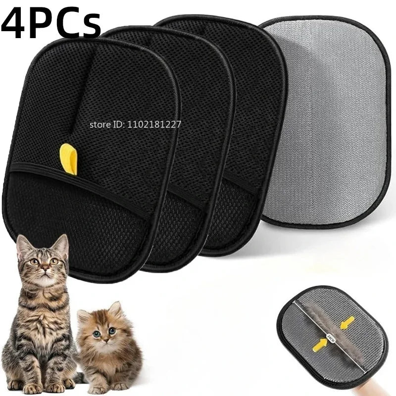 Gant de toilettage double-face pour chien et chat — Brosse anti-poils réutilisable, lot de 4