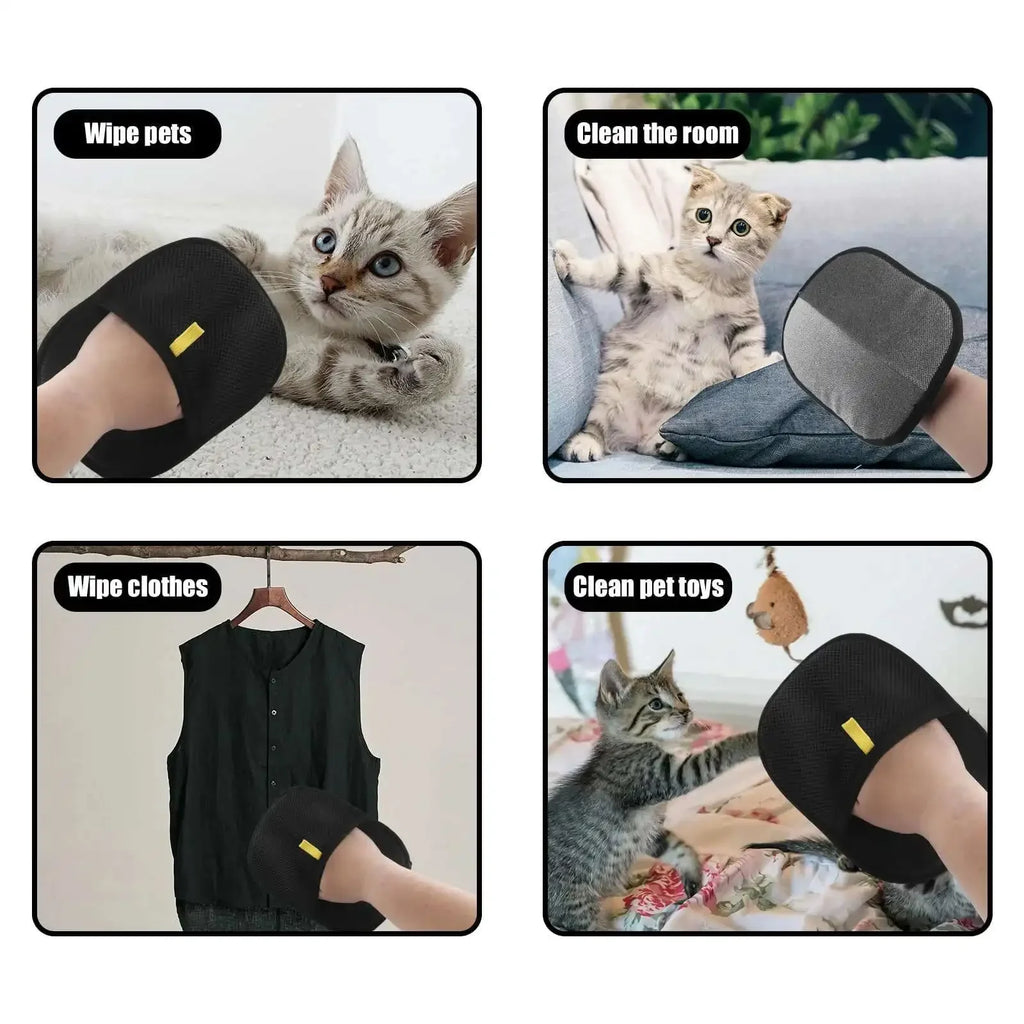 Gant de toilettage double-face pour chien et chat — Brosse anti-poils réutilisable, lot de 4