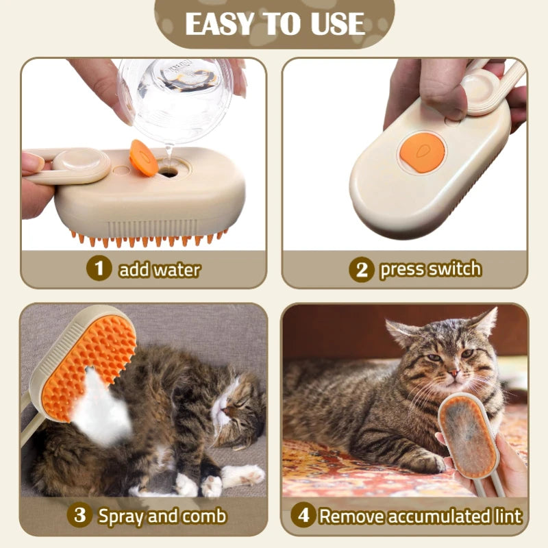 Brosse Anti-Poils Vapeur pour Chat - Nettoyage 3-en-1