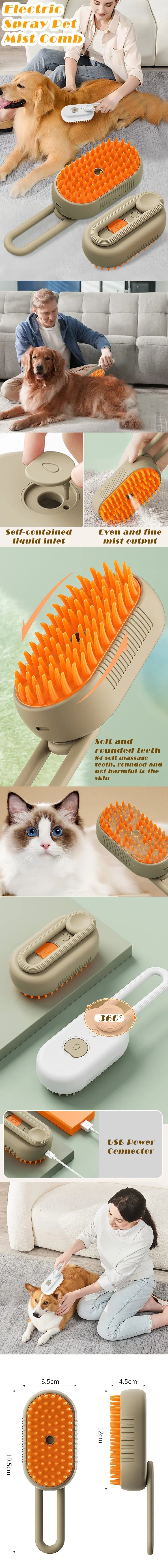Brosse Anti-Poils Vapeur pour Chat - Nettoyage 3-en-1
