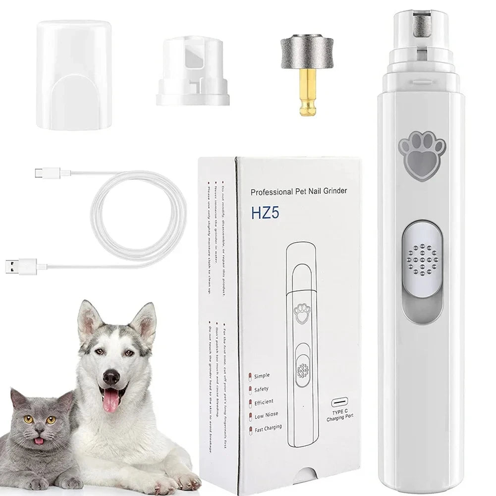 Lime électrique silencieuse pour griffes chien & chat — Soin indolore, lumière LED, rechargeable USB